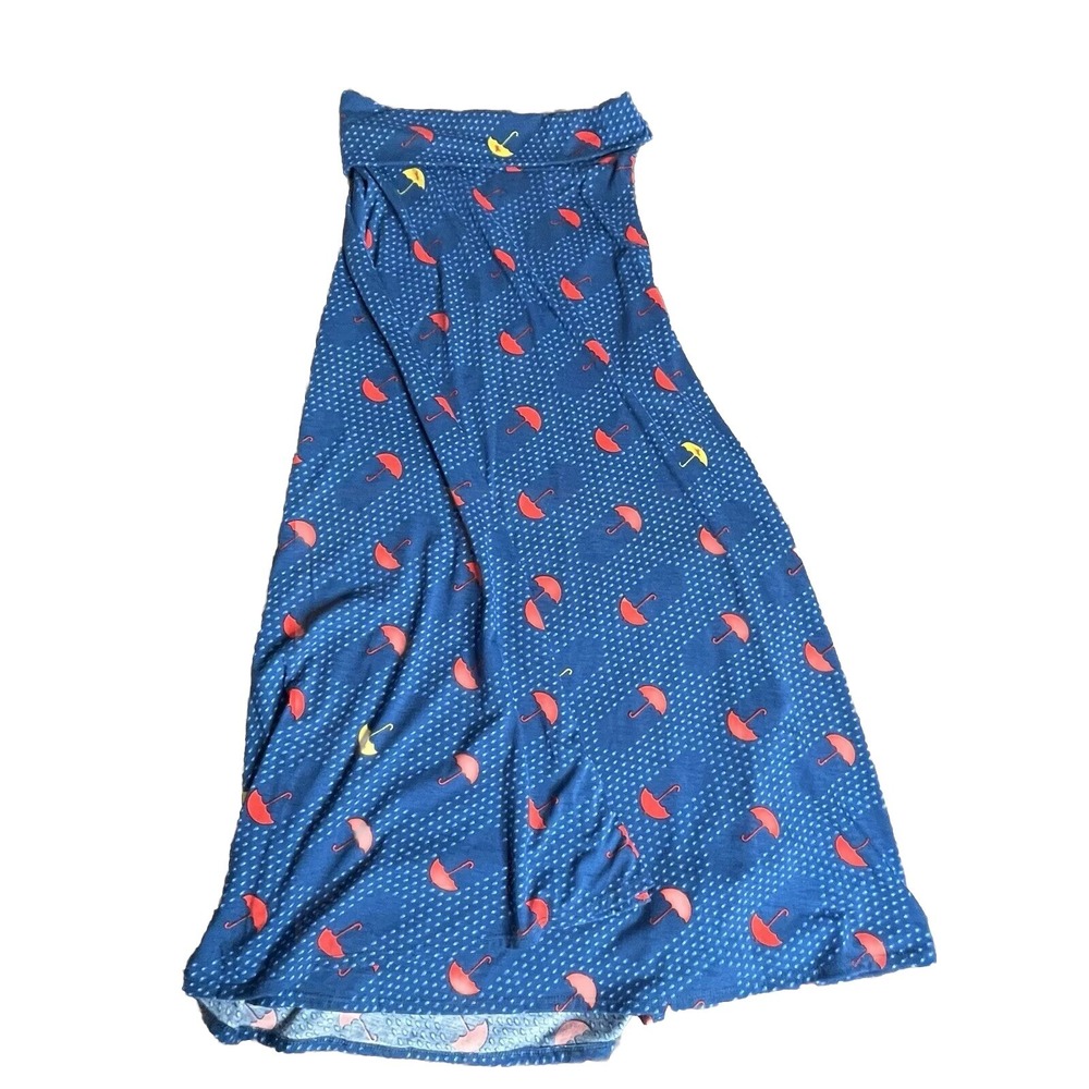 LuLaRoe Maxi Skirt Sz Small Blue Umbrellas Rain Drops Flowy Boho Teacher Modest